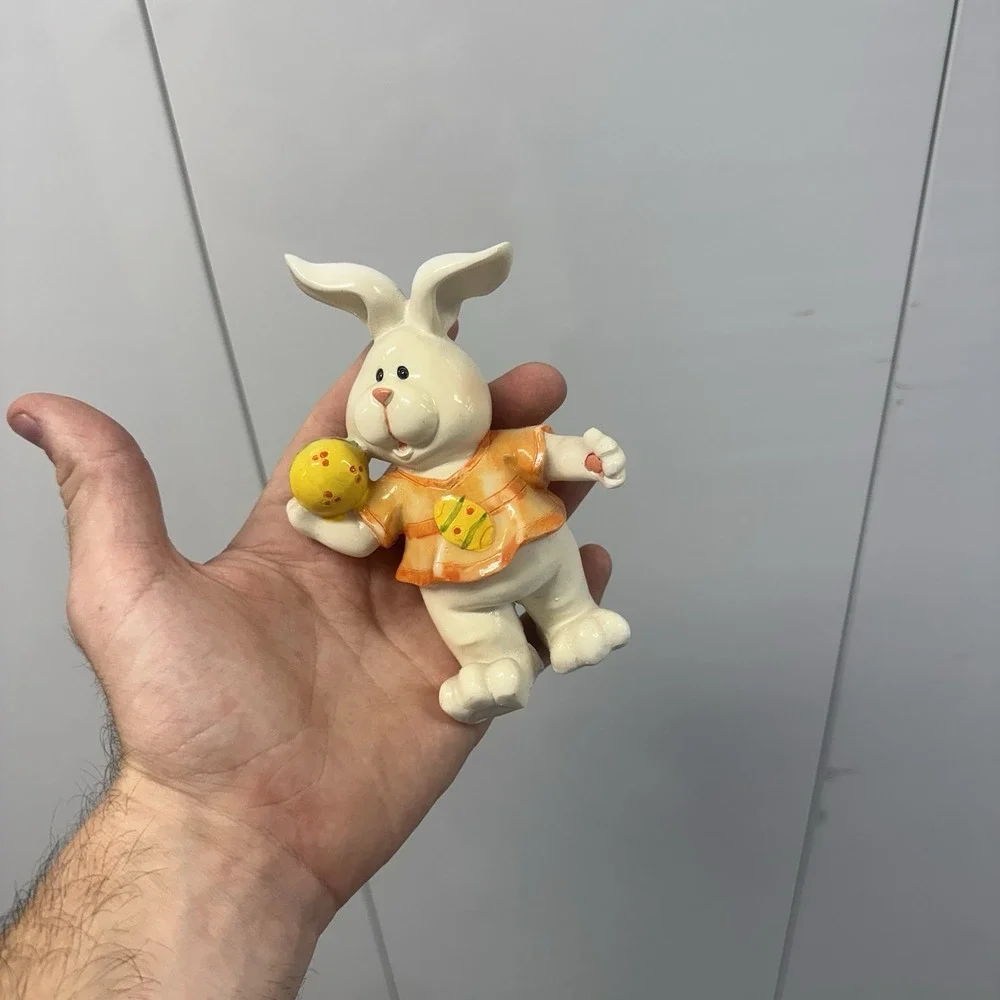 Ceramic Easter Bunny Figurines Lot of 2 Rabbit Family Egg Spring Decor